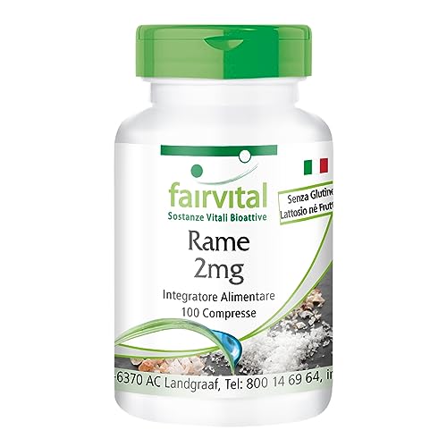 Fairvital | Rame 2Mg - Per 100 Giorni - Vegan - Alto Dosaggio - 100 Compresse - Integratori Alimentari Come Bisglicinato Di Rame