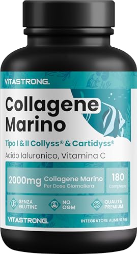 Collagene Marino 2000Mg Brevettato - Tipo 1&2 Collyss® & Cartidyss® - 180 Compresse - Collagene Marino Con Acido Ialuronico - Con Vitamina C - Formula