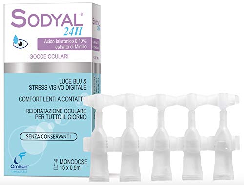 Sodyal 24 Ore, Gocce Oculari Monodose, Senza Conservanti, Con Acido Ialuronico E Mirtillo.