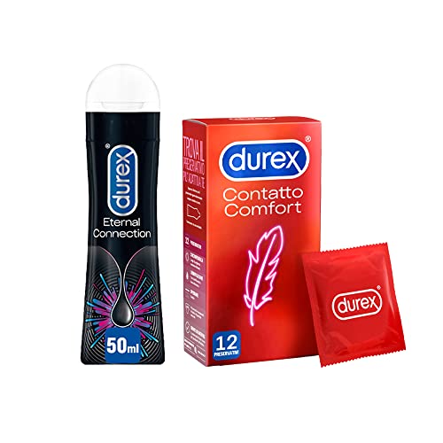 Durex Contatto Comfort, 12 Profilattici Sottili (0.055Mm), E Durex Eternal Gel Lubrificante Da 50Ml