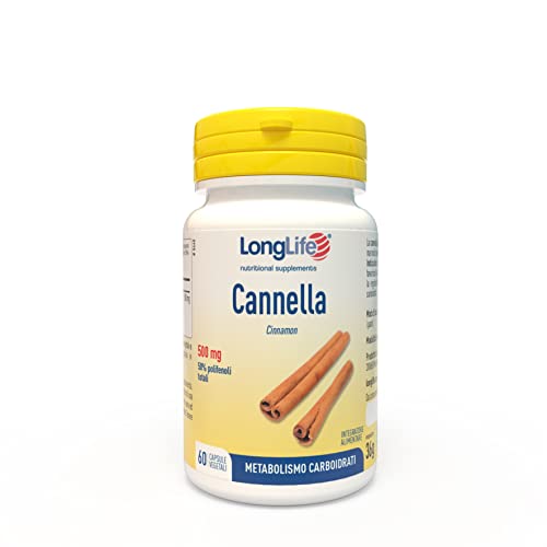 Longlife® Cannella 500Mg | Con Estratto Titolato Al 50% In Polifenoli | Metabolismo Carboidrati | 60 Capsule | Senza Glutine E Vegano