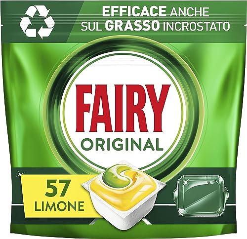 Fairy Detersivo Pastiglie Lavastoviglie Brillantante, 57 Capsule Lavastoviglie, Original Limone, Azione Pulente Al Primo Lavaggio, Efficace Sul Grasso