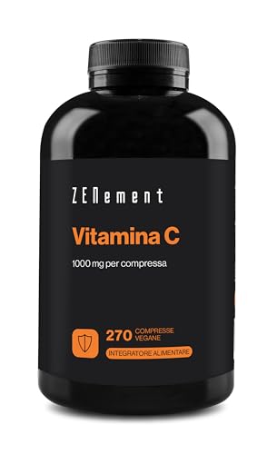 Vitamina C, Vitamina C 1000Mg Ad Alto Dosaggio, 270 Compresse Vegan (9+ Mesi), Vitamina C Pura Compresse, Integratore Difese Immunitarie, Vitamin C Co