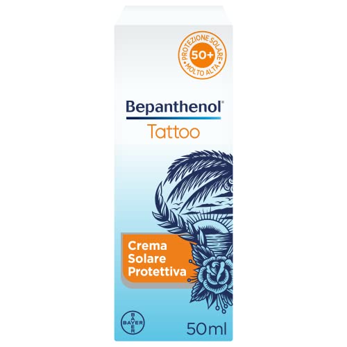 Bepanthenol Tattoo Crema Solare 50, Aftercare Per Protezione Solare Del Tatuaggio Da Raggi Uvb E Uva Del Sole E Mantenere Vivi I Colori, Formato Viagg