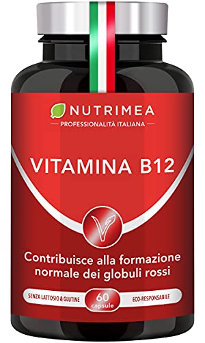 Vitamina B12 | Cianocobalamina 1000 Mcg | Vegan | Fatica | Debolezza | Sistema Immunitario E Nervoso | 60 Capsule | Nutrimea