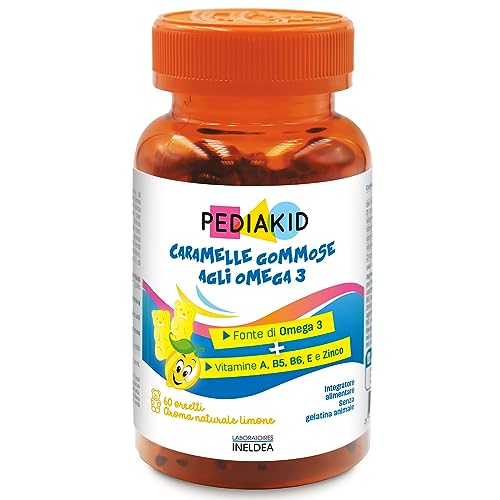 Pediakid - Caramelle Gommose Omega 3 - Formula Naturale Al Delizioso Aroma Di Limone - Sostiene Le Funzioni Cognitive - Contribuisce A Una Crescita E 