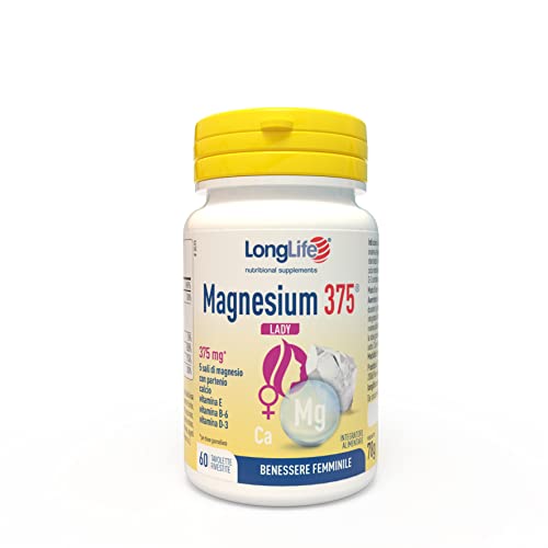 Longlife Magnesium 375® Lady | 5 Sali Di Magnesio | Estratto Di Paternio, Calcio, Vitamine E, B6 E Vitamina D 3 | Senza Glutine E Doping Free