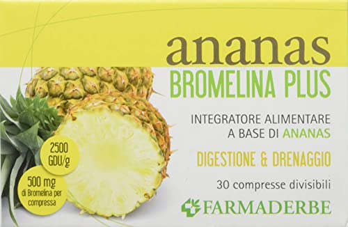 Farmaderbe 67977 Ananas Bromelina Plus, Integratore Alimentare, 30 Compresse