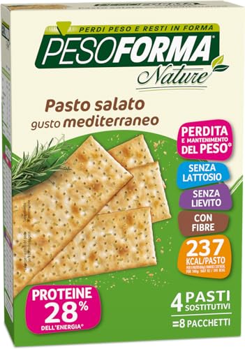 Pesoforma Nature Cracker Pasto Mediterraneo, 4 Pasti Sostitutivi Dimagranti, 100% Vegetale, 8 X 30 G
