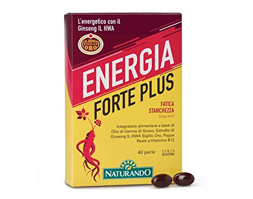 Naturando Energia Forte Plus 40 Perle Energetico Naturale Con Olio Di Germe Di Grano, Pappa Reale, Ginseng Sigillo Oro, Vitamina B12 Per Contrastare L