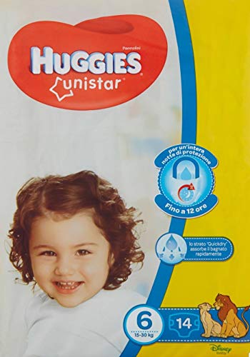 4 X Huggies Unistar Pannolini, Taglia 6 (15-30 Kg), 1 Pacco Da 14 Pannolini, 14 Pezzi