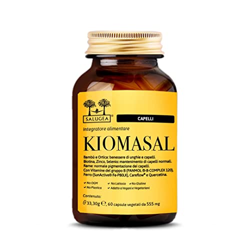 Kiomasal Salugea - Integratore Naturale Per Capelli Con Vitamine Del Gruppo B, Ferro, Oligoelementi E Amminoacidi - Flacone In Vetro - 60 Capsule Vege