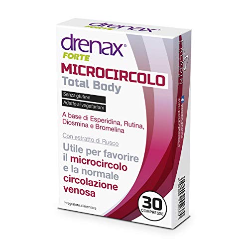 Drenax Total Body, 30 Compresse Favorisce La Funzionalità Del Microcircolo E La Circolazione Venosa, Gambe Gonfie, Con Rutina, Bromelina E Rusco, Flav