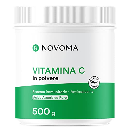 Novoma Vitamina C Polvere Pura 500 G, 1000Mg Vitamina C Per Dose, Acido Ascorbico Puro In Polvere Ultra Fine, Sistema Immunitario E Stanchezza, Cucchi