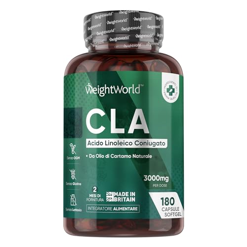Cla Da 3000Mg, 180 Olio Di Cartamo Capsule Softgel (3 Al Giorno Per 2 Mesi) - Cla Integratore Acido Linoleico Coniugato, Fonte Di Acidi Grassi, Omega