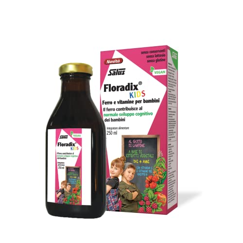 Salus Floradix Kids - Integratore Alimentare Per Favorire Il Normale Sviluppo Cognitivo Con Ferro E Vitamine Per Bambini, Gusto Lampone - 250Ml