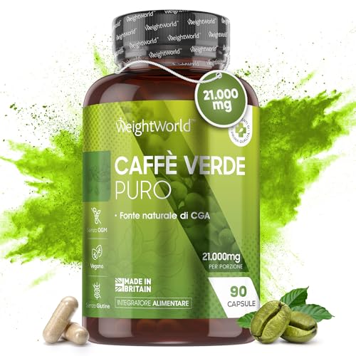 Caffè Verde Vegano In Capsule 21.000Mg Alto Dosaggio, Dietetico E Ricco Di Polifenoli, Estratto Di Caffe Verde 50:1 Qualità Arabica, Fonte Cga, Omega