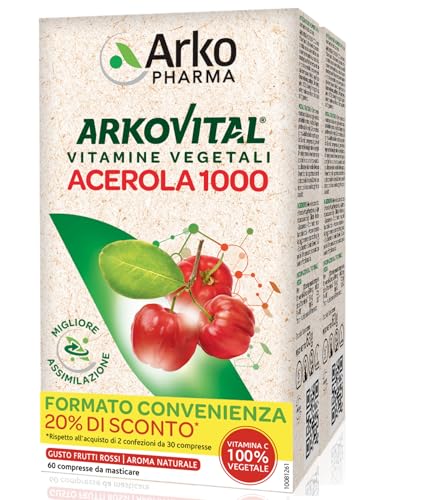 Arkopharma Arkovital Acerola 1000 - Integratore Alimentare Con Vitamina C - 100% Origine Vegetale - 1 Confezione Da 60 Compresse - Per Tutta La Famigl