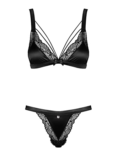 Obsessive Completo Intimo Femminile Con Pizzo 2 Pezzi Eloissa, Nero,S-M