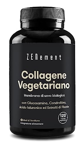 Collagene Vegetariano + Acido Ialuronico - Integratore Con Glucosamina, Condroitina E Vitamina C - Integratore Per Pelle E Articolazioni - 120 Capsule