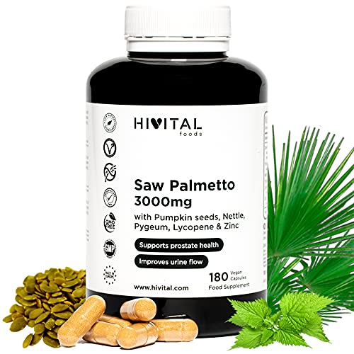 Saw Palmetto 3000 Mg. 180 Capsule Vegane Per La Prostata E La Salute Delle Vie Urinarie. Con Serenoa Repens (Sabal Serrulata), Semi Di Zucca, Ortica,