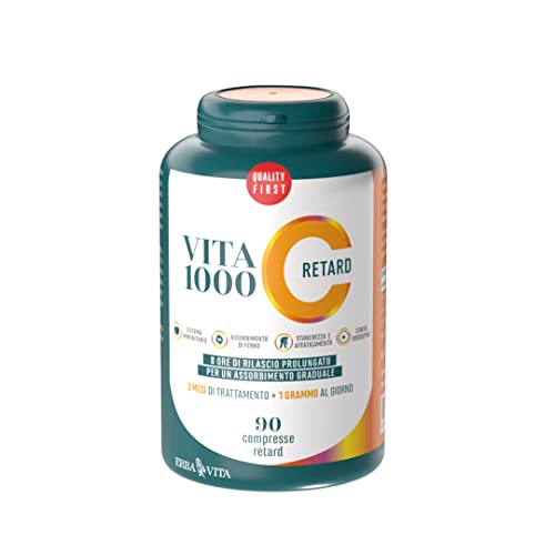 Erba Vita Vitac 1000 Retard - 90 Compresse Vitamina C - Integratore Alimentare A Base Di Vitamina C A Rilascio Prolungato Di 8 Ore Per Un Assorbimento