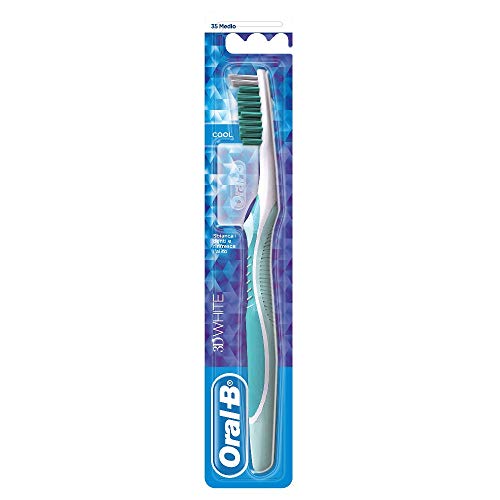 Oral-B 3D White Cool, Spazzolino Denti Manuale, Azione Sbiancante Denti, Rimuove Le Macchie Superficiali, Spazzolino Setole Medie, Con Nettalingua, Co