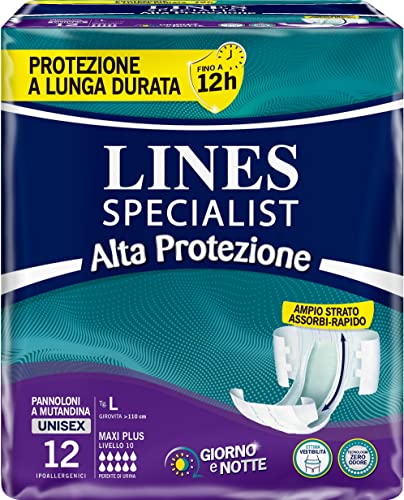 Lines Specialist Pannolone A Mutandina Maxi Plus Alta Protezione Per Incontinenza Uomo Donna, Taglia Grande, Confezione Da 12