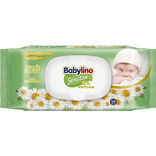 Salviette Neonato Babylino Sensitive 0% Profumo, Formula 98% Naturale Che Ripristina Il Ph Della Pelle, Con Chiusura Salva-Freschezza, 54 Salviettine