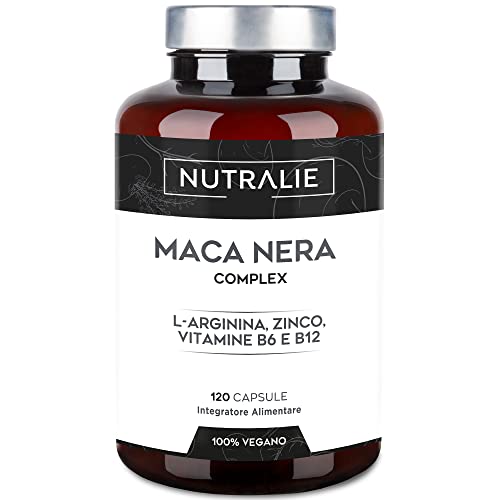 Maca Peruviana Nera 24000 Mg - Premio 2021 - Maca Andina Con L-Arginina + Zinco + Vitamine B6 E B12 Ad Alta Concentrazione | 120 Maca Capsule Vegane N