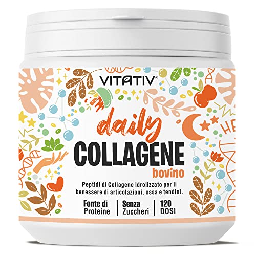 Collagene Bovino In Polvere | Peptidi Di Collagene Idrolizzato Per Il Benessere Di Articolazioni, Ossa E Tendini | 120 Dosi | 300 Gr | Vitativ