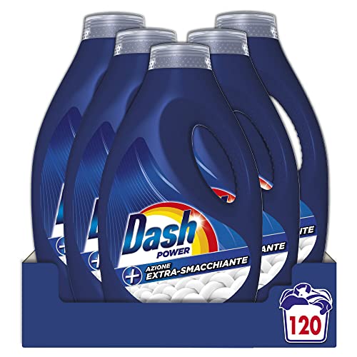 Dash Power Detersivo Lavatrice Liquido, 120 Lavaggi (5X24), Azione Extra Smacchiante, Extra Efficacia Nel Rimuovere Le Macchie, Efficace Anche A Bassa