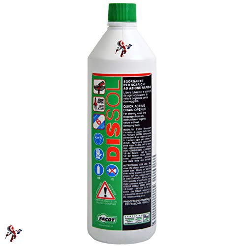 Dissol Sgorgante Professionale 1 Litro Scarichi Lavandini E Wc, Disotturante Liquido Ad Azione Rapida, Stura Scarichi, Non Danneggia Le Tubazioni Non
