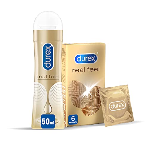 Durex Real Feel, Preservativi Senza Lattice, 6 Profilattici + Durex Real Feel, Gel Lubrificante A Lunga Duratada 50 Ml