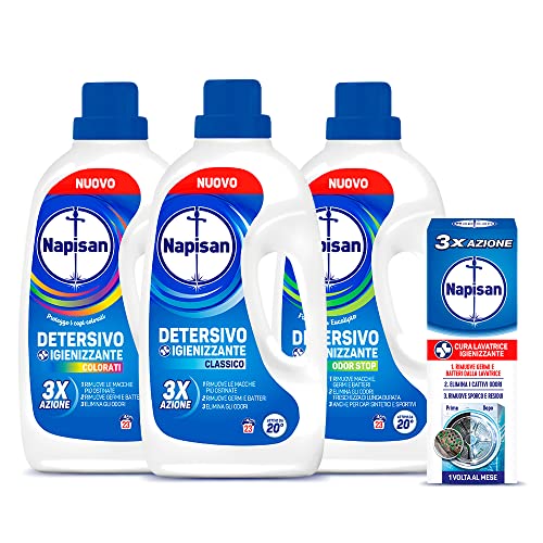 Napisan Kit Lavatrice, 1X Classico 23 Lavaggi, 1X Capi Colorati 23 Lavaggi, 1X Odorstop 23 Lavaggi, 1X Cura Lavatrice Igienizzante 250 Ml