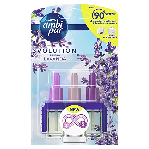 Ambi Pur 3Volution Lavanda Ricarica Deodorante Per Ambienti Con Diffusore Elettrico 20Ml, 3 Diverse Fragranze Per Eliminare Gli Odori