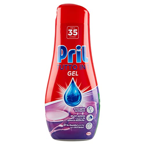 Pril Gel All In One Sciogli Grasso Detersivo Lavastoviglie Liquido Multi-Azione Sporco Difficile, Confezione Da 35 Lavaggi