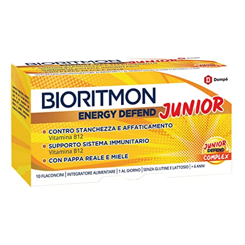 Dompé Bioritmon Energy Defend Junior - Vitamina B12 Pappa Reale E Miele - 10 Flaconcini - 1 Al Giorno Dai 6 Anni