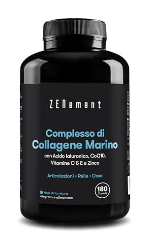 Collagene Marino Con Acido Ialuronico, Con Coenzima Q10, Vitamina C, E E Zinco,180 Capsule Collagene, Puro Collagene Idrolizzato Naticol Di Tipo 1,Col