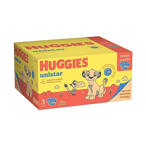 Huggies Unistar Pacco Mega Scorta Pannolini Taglia 3 (4-9 Kg) Offerta 156 Pannolini