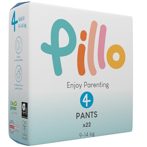 Pillo Pants Taglia 4 - Confezione Da 22 Pannolini Mutandina 4 - Maxi (9-14 Kg), Pannolini Pillo - Prima Infanzia