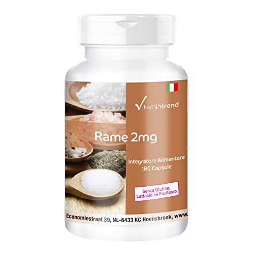 Rame 2Mg - 180 Capsule - Altamente Dosato - Vegan - Per La Pigmentazione Dei Capelli | Vitamintrend®