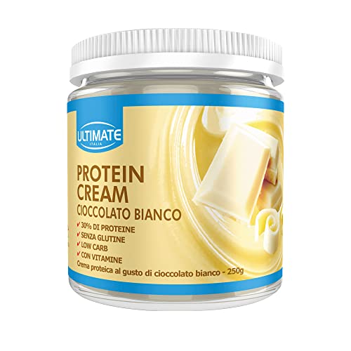 Ultimate Italia - Crema Proteica Al 30% Spalmabile, Senza Zuccheri - 250G - Gusto Cioccolato Bianco - Poche Calorie, Senza Glutine, Con Vitamine
