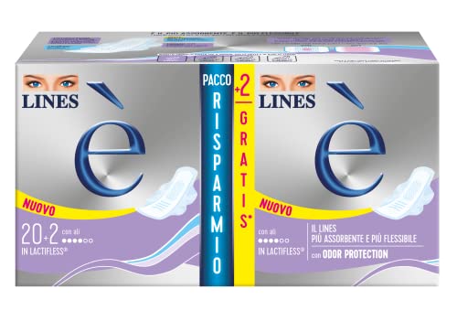 Lines È Giorno Con Ali Assorbenti In Lactifless, Pacco Scorta, Confezione Da 20 Pezzi +2 In Omaggio