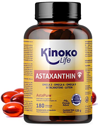 Astaxantina Plus 4Mg | 180 Capsule (Sofgels) | Con Luteina, Omega 369 E Beta-Carotene | 100% Naturale | Qualità Astapure® | Grasso Solubile | Antiossi