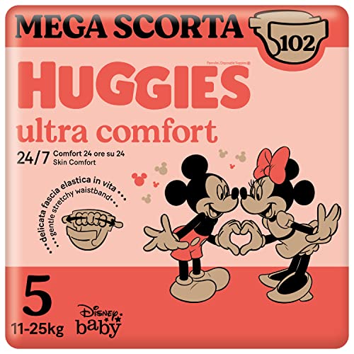 Huggies Pannolini Ultra Comfort, Taglia 5 (11-25 Kg), Confezione Da 102 Pannolini