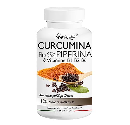 Curcumina Plus 95% | Curcuminoidi 950 Mg | 120 Cpr | 100% Naturale | Curcuma E Piperina - Potenziata Con Piperina 1000 Mg Alto Dosaggio | 20 Volte Piu