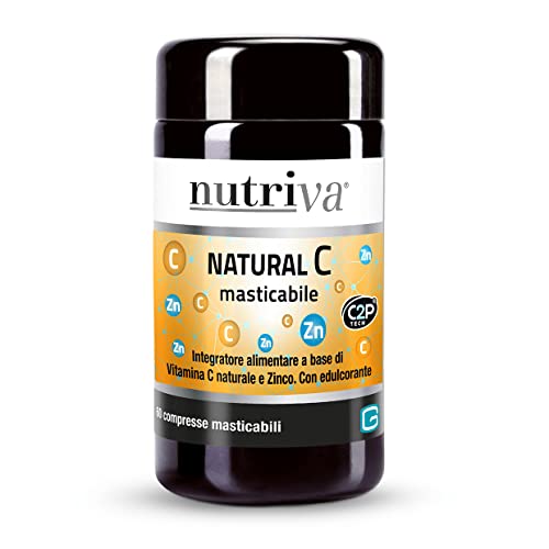 Nutriva Natural C Masticabile, Integratore Alimentare A Base Di Vitamina C Naturale E Zinco. Utile Per Le Funzioni Del Sistema Immunitario. 60 Compres