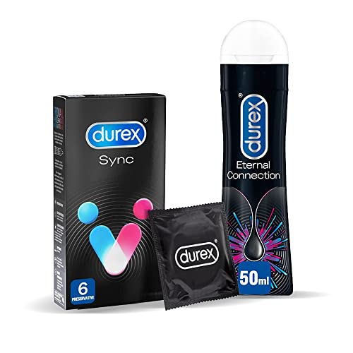 Durex Sync Preservativi Ritardanti Per Lui E Stimolanti Per Lei, 6 Profilattici + Durex Eternal Connection, Gel Lubrificante Intimo, Da 50 Ml