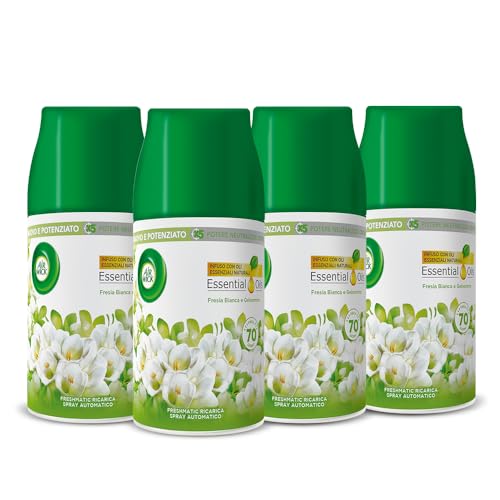 Airwick Kit Freshmatic Profumatore Per Ambienti : 4 Freshmatic Ricariche Alla Fragranza Di Fresia Bianca E Gelsomino, 4X250Ml
